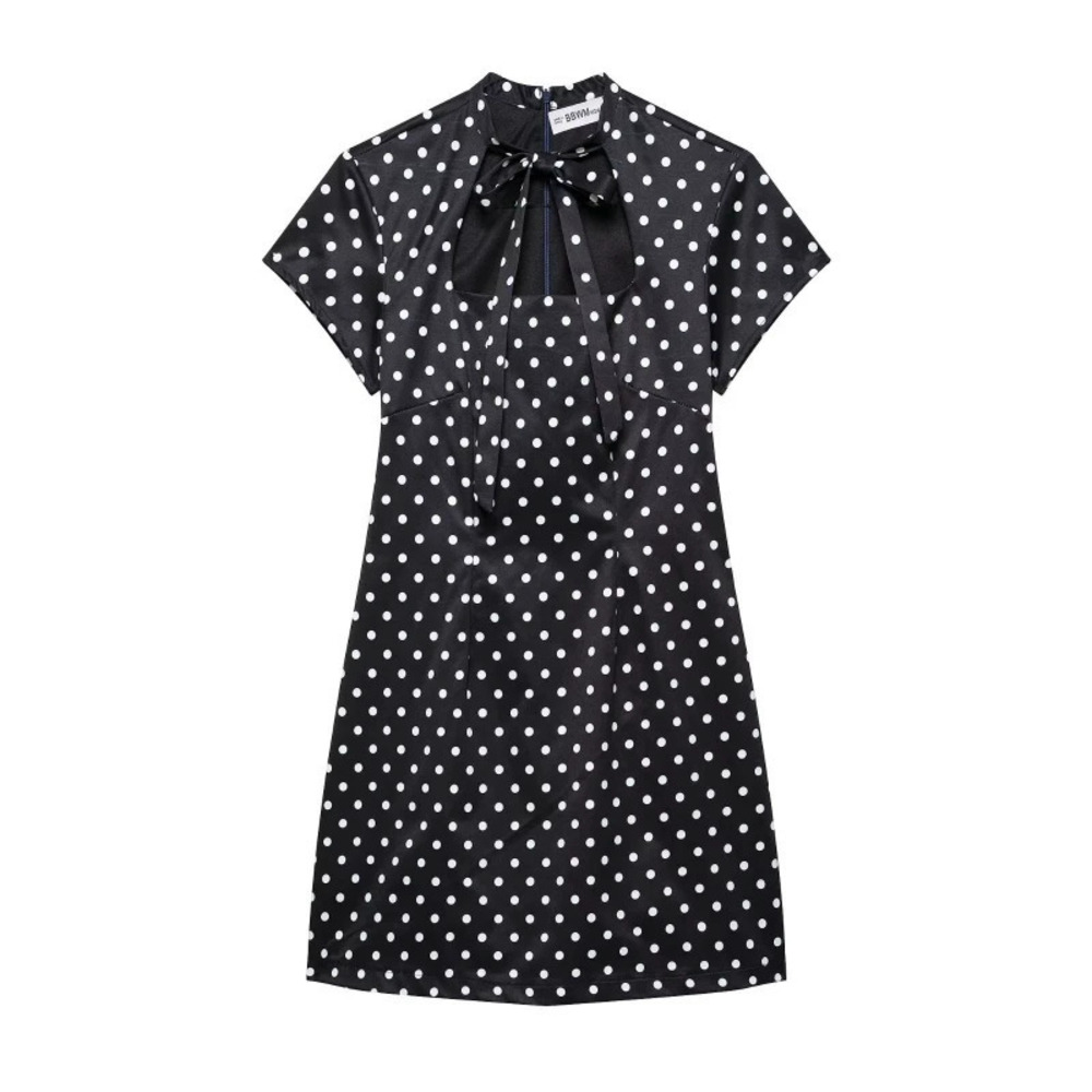 ZARA French Polka Dot Bow Detail Short Dress